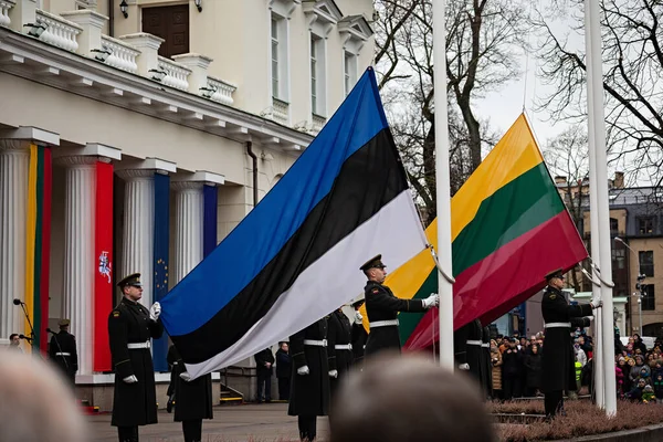 Вильнюс Литва Февраля 2023 Года Церемония Поднятия Флагов Трех Стран — стоковое фото