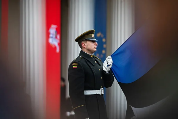 Vilnius Lituânia Fevereiro 2023 Cerimônia Içar Bandeiras Dos Três Estados — Fotografia de Stock