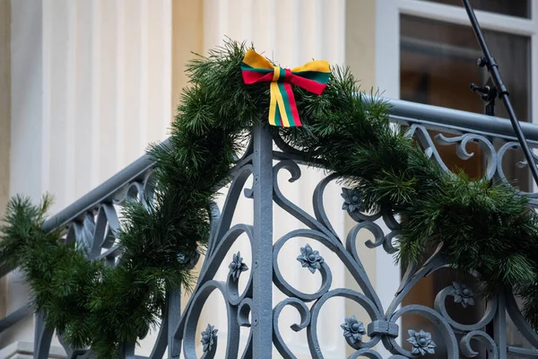 Balcón Casa Los Signatarios Vilna Lituania Decorado Para Ceremonia Anual — Foto de Stock