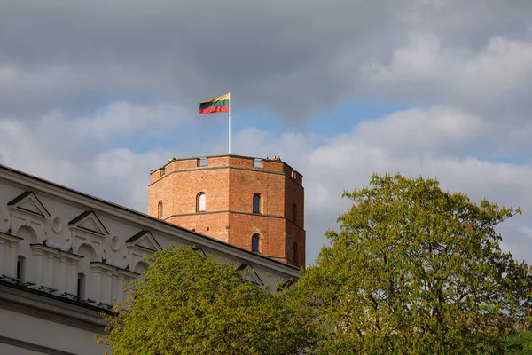 リトアニアのヴィリニュス 2023年4月22日 リトアニアのヴィリニュスにある旧市街中心部の丘の上にあるゲディミナス城 塔は重要な状態とヴィリニュス市の歴史的シンボルです — ストック写真