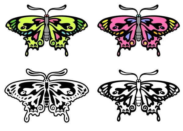 タトゥーバージョンと美しい蝶のグラフィック — ストックベクタ