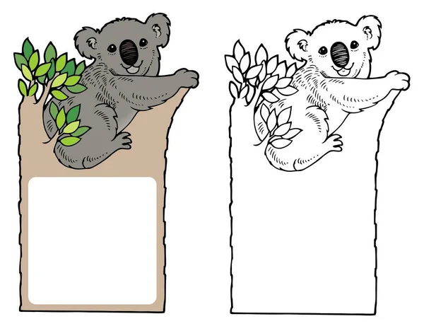 Koala Eucalyptus Tree Border Design Bonus Black Outline Version —  Vetores de Stock