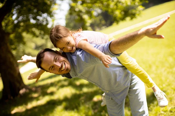 Father Cute Little Daughter Having Fun Park — Stock Photo, Image