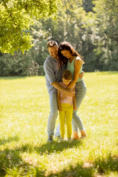 Feliz Familia Joven Con Linda Hija Divirtiéndose Parque Día Soleado — Foto de Stock