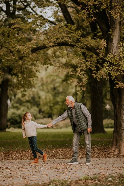 Όμορφος Παππούς Περνάει Χρόνο Την Εγγονή Του Στο Πάρκο Την — Φωτογραφία Αρχείου