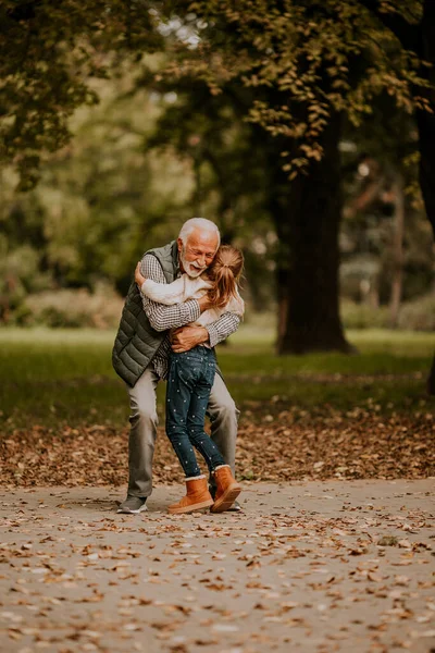 Bello Nonno Trascorrere Del Tempo Con Sua Nipote Nel Parco — Foto Stock