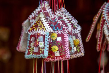 Closeup of sweet leceder houses on the market