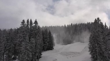 Karlı kışta dağda drone manzarası