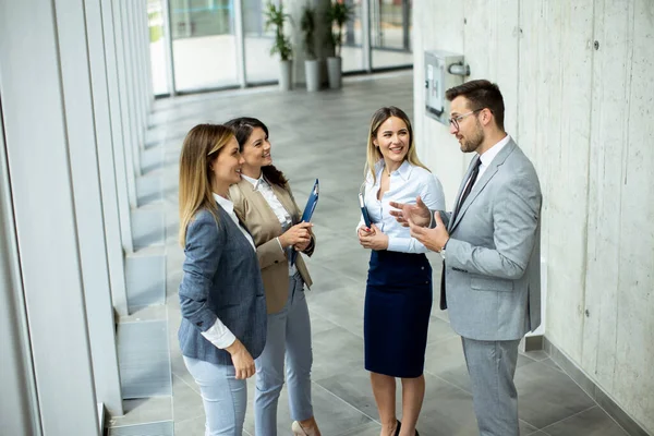 Young Startup Team Have Discussion Stairs Office Corridor — Stock Photo, Image