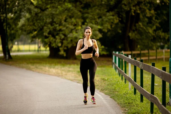 Pretty Young Woman Running Lane Park — Stock Photo, Image