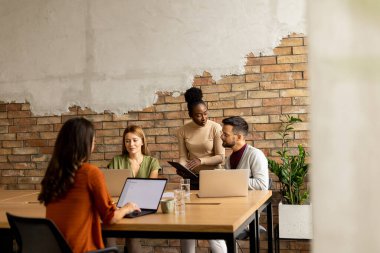 Kırsal ofiste çalışan çok ırklı bir grup.