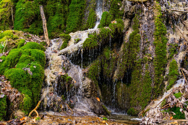 Cascading Waterfall Flows Moss Covered Cliffs Lush Greenery Beli Izvorac Stock Photo