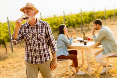 Yeşillik sarmaşıkların arasında, üç arkadaş keyifli bir öğleden sonra geçirir, şarabın ve sohbetin tadını çıkarırlar, doğanın güzellikleriyle çevrelenmiş bir şekilde. 