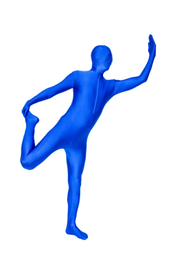 Mavi kostüm bacak tutan gizemli mavi adam