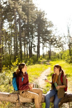 İki arkadaş, doğanın canlı renkleri arasında hikayelerini ve abur cuburlarını paylaşarak düşmüş bir kütüğe uzanır..