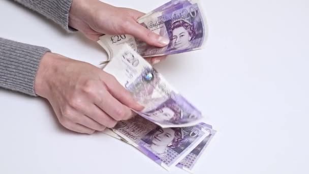 Одягнена Жінка Рахує Британські Фунти Успіх Фінансової Інвестиції — стокове відео