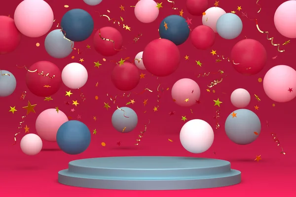 Einfaches Produktpodium Mit Feiertagskonfetti Und Luftballons Design Für Produktstand Rendering — Stockfoto