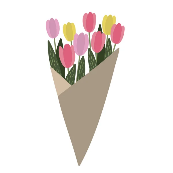 Bouquet Tulip Dalam Kerajinan Kertas Ilustrasi Sederhana Datar - Stok Vektor