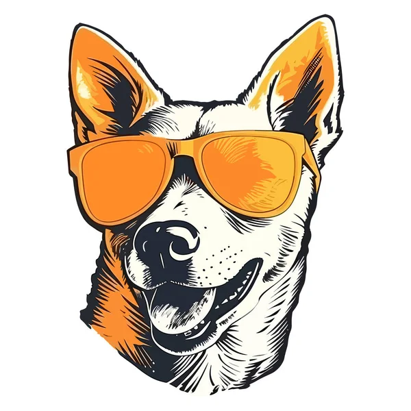 Ilustración Perro Sonriente Feliz Gafas Diseño Camiseta Vector Estilo Dibujos — Vector de stock