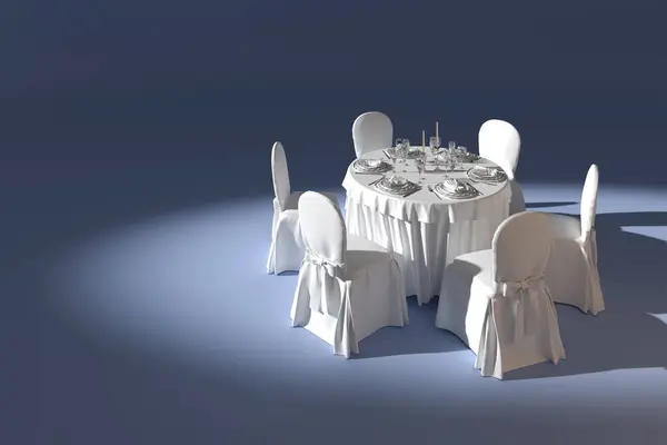 Scène Minimale Table Avec Chaises Sous Les Projecteurs Bannière Avec — Photo