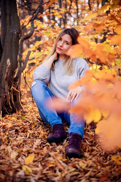 Krásná Žena Podzimním Parku — Stock fotografie