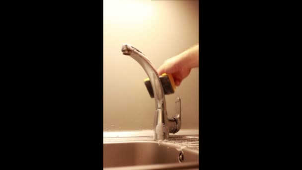 Woman Washing Kitchen Sink Faucet Housework Housekeeping Concept — Stock Video