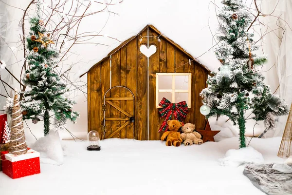Ours Peluche Dans Pays Noël Photo De Stock