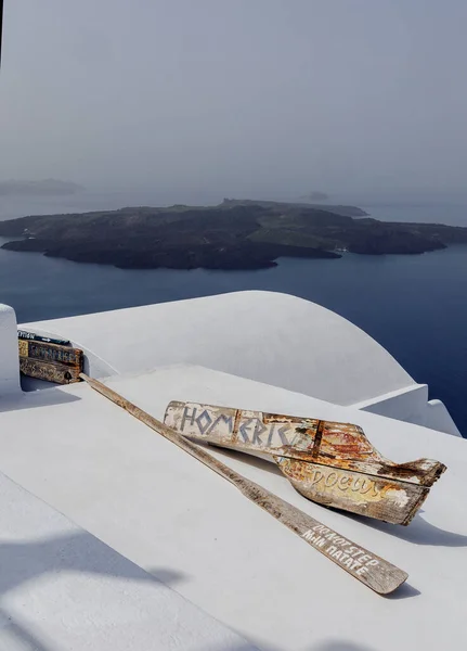 Санторіні Греція Острівний Пейзаж Сонячний День — стокове фото