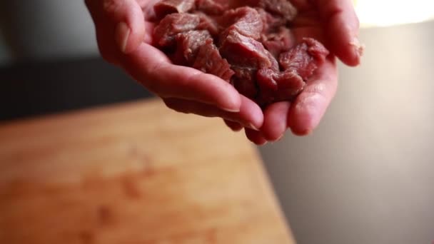 Mãos Mulher Preparando Base Para Guisado Carne — Vídeo de Stock
