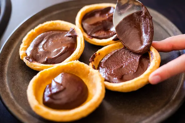 Mini Tartas Rellenas Chocolate Primer Plano Fotos de stock