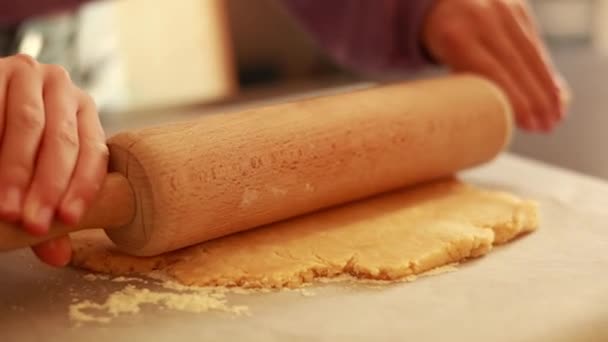 Les Mains Enfant Roulant Shortcroust Dough Close — Video