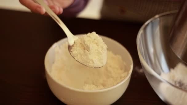 Kid Hands Sifting Flour Close — Stock Video