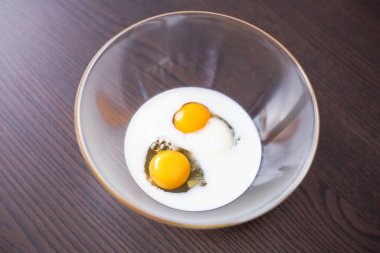 Yumurta ve Sütün Yakın Çekimi Cam Kasede Karıştırılmaya Hazır 