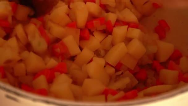 Omrøring Pot Grøntsagssuppe Varm Parabol Frokost – Stock-video