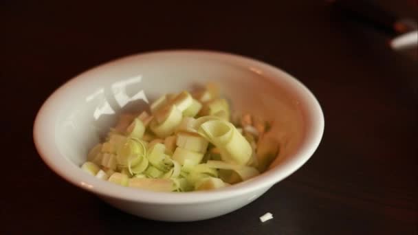Close Cut Leek White Bowl Culinary Freshness — Stok Video