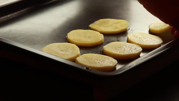 Potatoes Cut Circles Ready Bake Culinary Prep — Stok Video