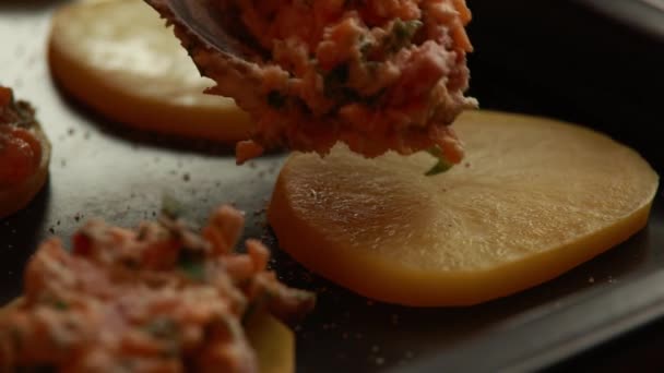 Preparing Potato Appetizers Culinary Creation — Stockvideo