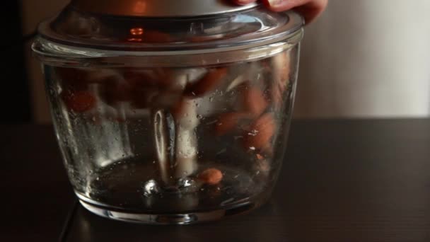 混合杏仁在搅拌机中 慢动作 — 图库视频影像