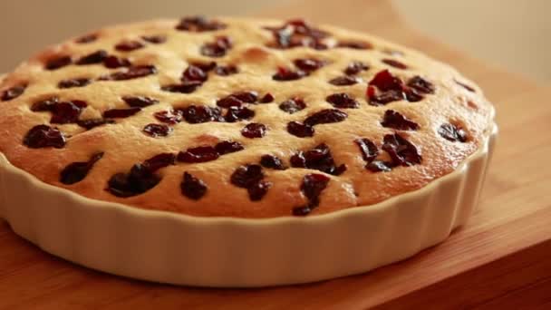 Bake Tea Cake Pear Cranberry Close Wooden Board — Stock Video