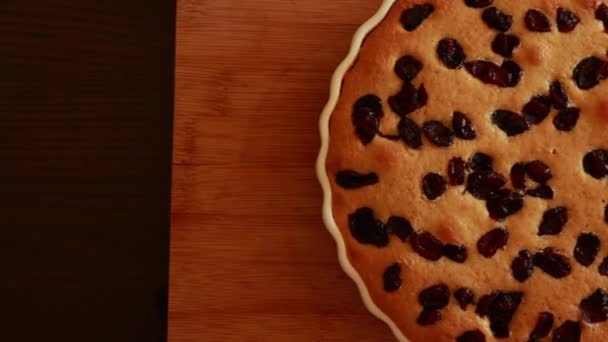 Bake Tea Cake Pear Cranberry Close Wooden Board — Stock Video