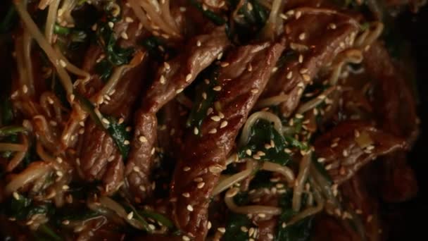 Delicious Korean Dish Beef Stir Fry Close — Stock Video