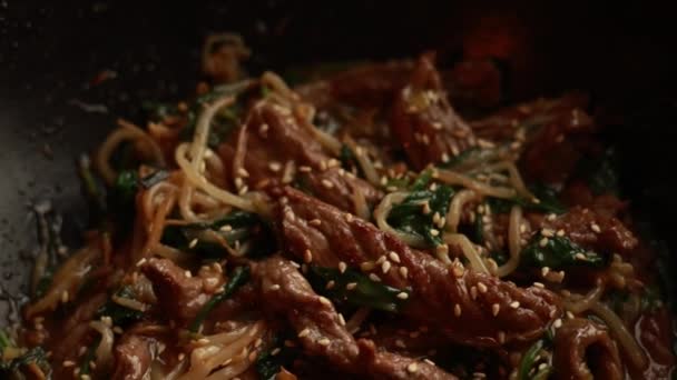 Delicious Korean Dish Beef Stir Fry Close — Stock Video