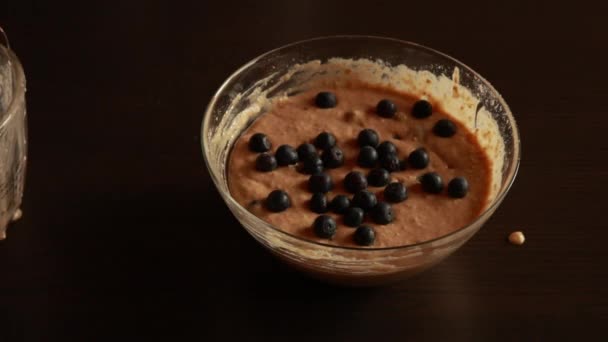 Mixing Fresh Blueberries Vegan Blueberry Muffins — Stock Video