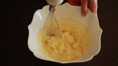 Karıştırma Odası Sıcaklığı Tereyağı ve Beyaz Şeker Kurabiye Hamuru - Yakın çekim