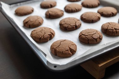 Yeni pişmiş çikolatalı kurabiyeler Noel için mükemmel.