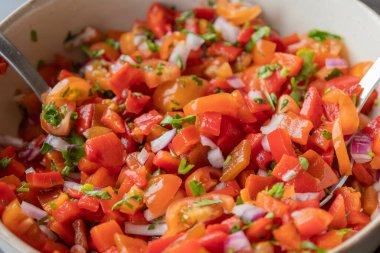 Kırmızı biberli, domatesli, kırmızı soğanlı ve maydanozlu taze salsa sosu. 