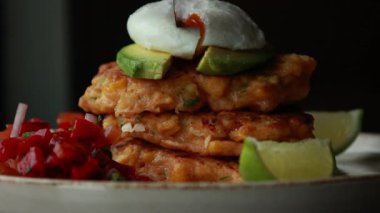  Haşlanmış yumurta ile servis edilen lezzetli bir mısır cipsinin yakın plan çekimi, sağlıklı bir brunch fikri için mükemmel.