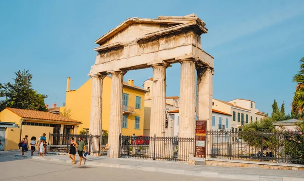 Athens Greece August 2022 People Walking Remains Gate Athena Archegetis — Stock Photo, Image