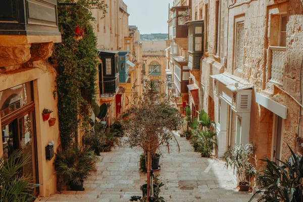 Uitzicht Een Mooie Trap Het Oude Centrum Van Valletta Malta — Stockfoto