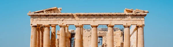 Yunanistan Başkenti Atina Nın Akropolis Kentindeki Ünlü Parthenon Kalıntılarının Üst — Stok fotoğraf